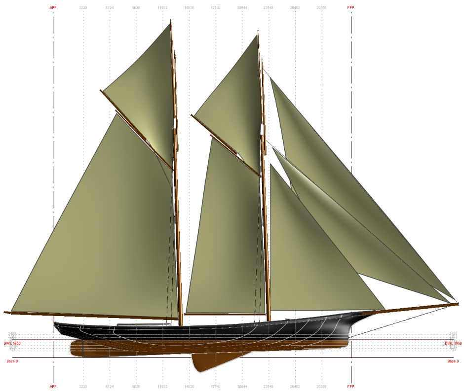 Plan de voilure de Countess of Dufferin réalisé avec DELFTSHIP