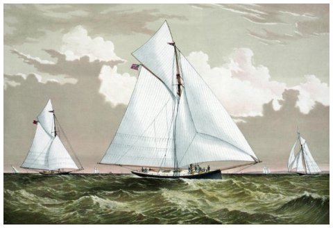 AMERICA'S CUP, 1881. The American winner, 'Mischief' with the Canadian challenger 'Atalanta'. Color lithograph by Currier & Ives.
