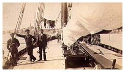 Crew on deck of the Edward Burgess designed 1886 America's Cup Defender Mayflower.