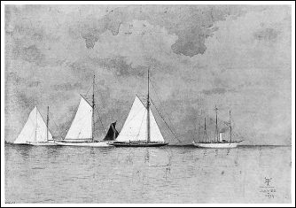 MR. GOULD'S STEAM YACHT TOWING THE RACERS TO QUEENSTOWN.
