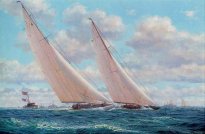 Stephen J. Renard (British, b.1943) | America's Cup, 1930; Enterprise leading Shamrock (V) | Maritime Pictures Auction | Christie's