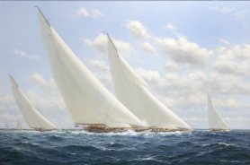 Stephen Renard (British b. 1947) - Whirlwind being passed by Enterprise to windward, with Yankees Weetamoe; America's Cup Selection 1930 - Callaghan Fine Paintings